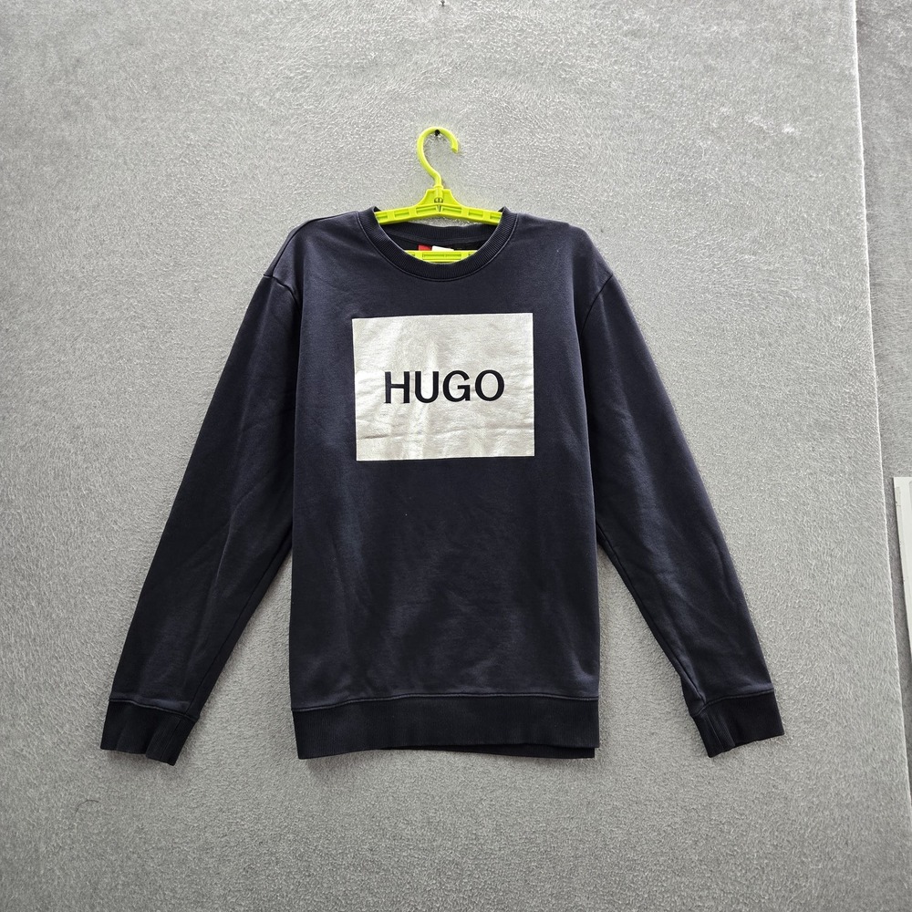 HUGO BOSS Men Sweatshirt XL Blue Logo Spellout Long Sleeve